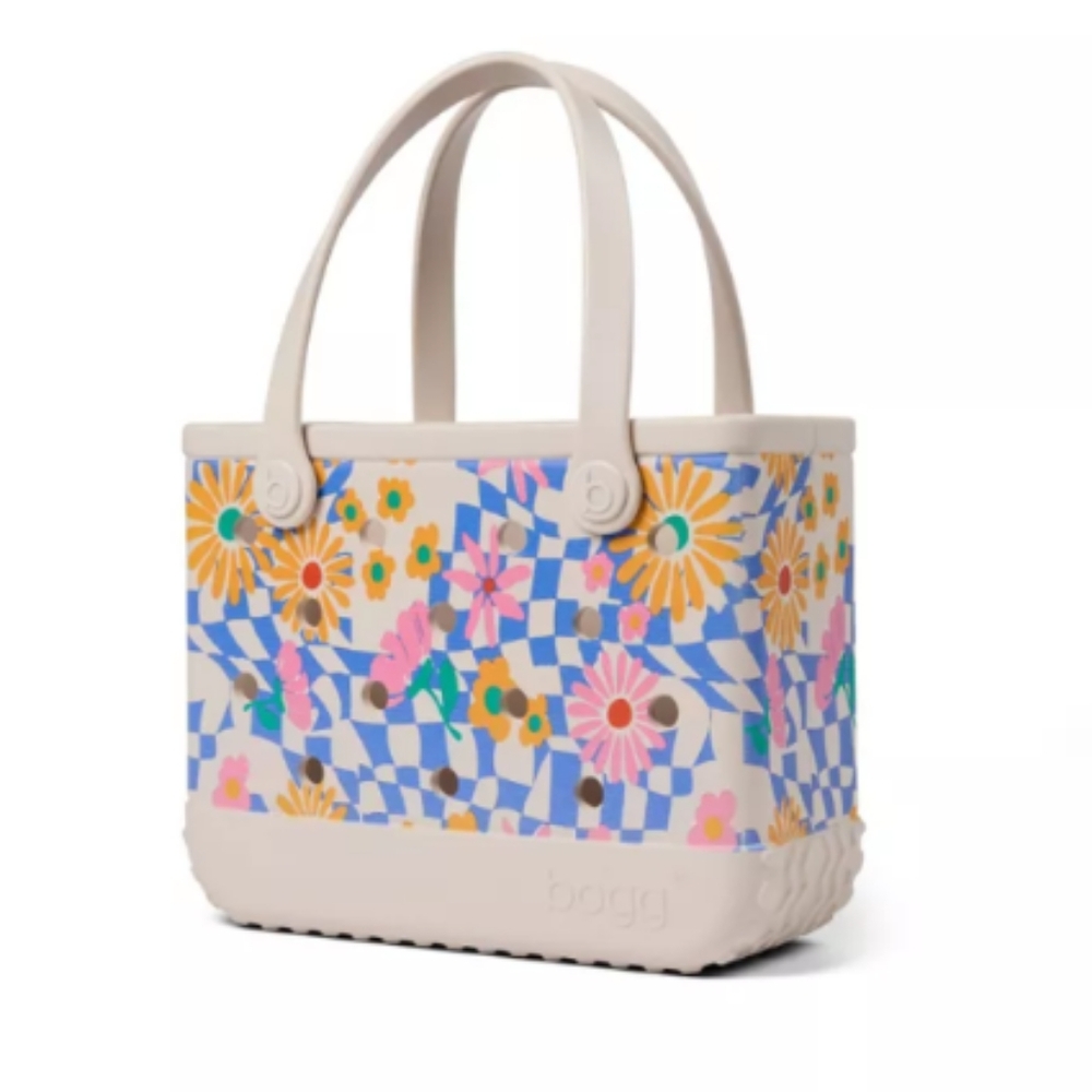 NWT Bitty Bogg Bag, Floral  Checkered Patterned Tote Bag